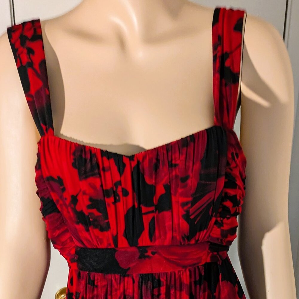 CANDY APPLE RED & BLACK FLOWERED DRESS SIZE 12 - by CONNECTED APPAREL